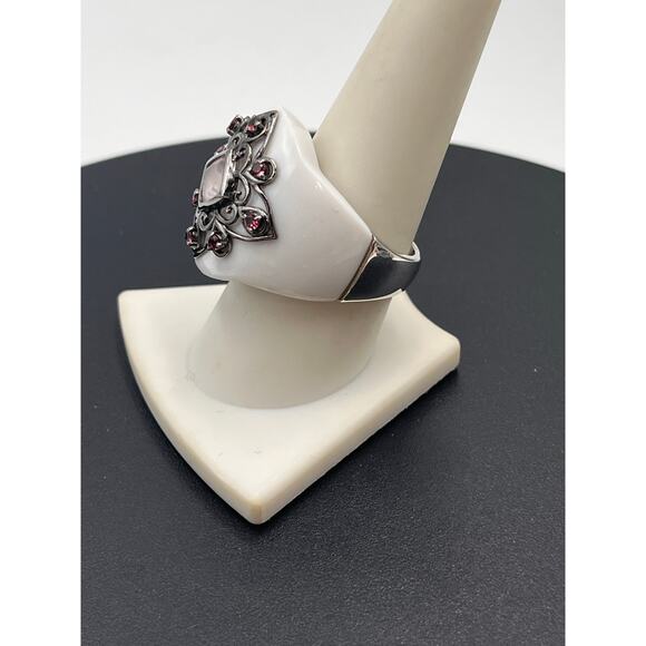 EA Ross Simons Sterling White Agate Rhodolite Pink Rose Quartz Ring Sz 9.5 - Picture 2 of 8